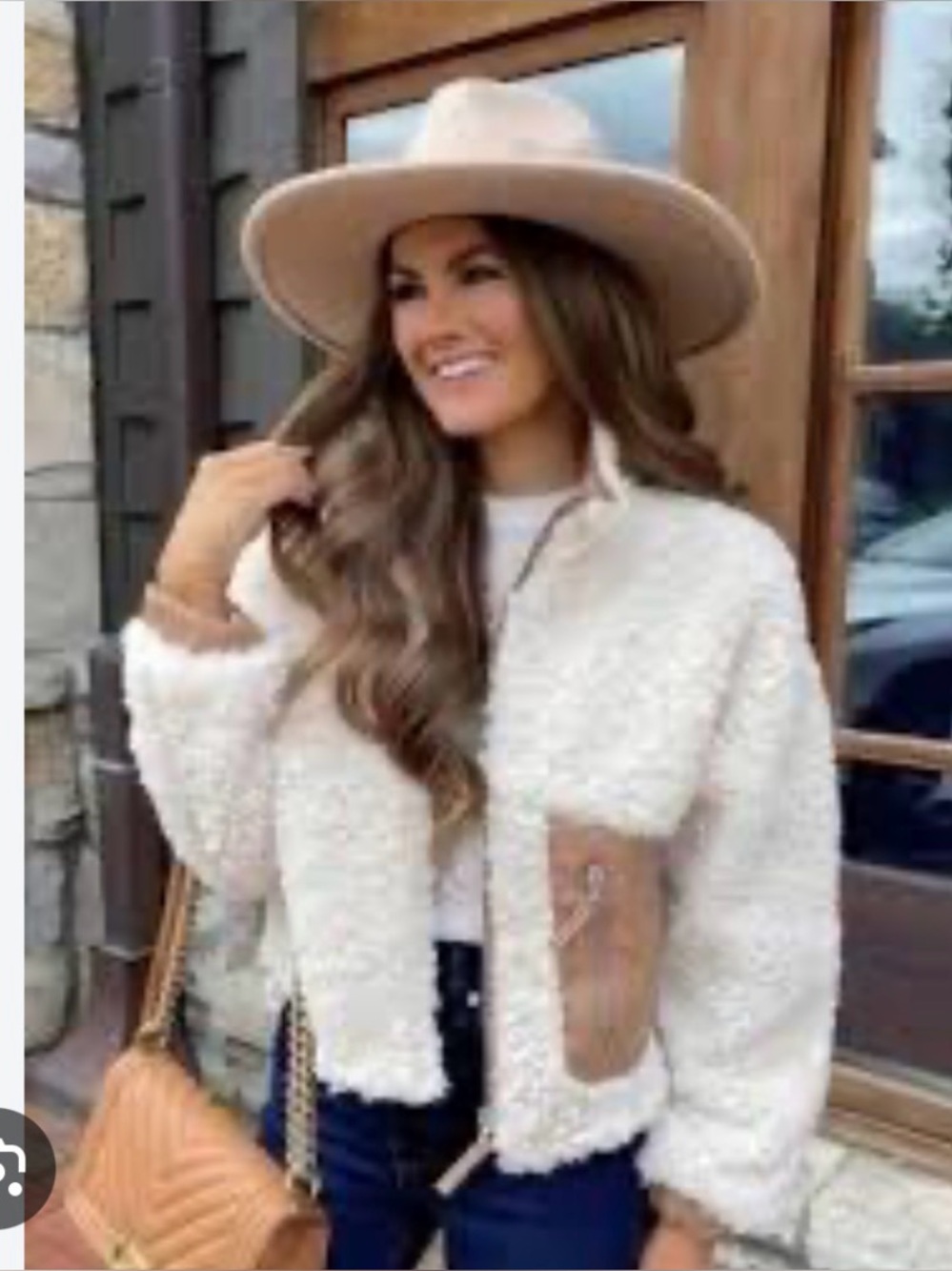 Blank NYC Cream Teddy Jacket with Tan Pocket Detail size 1X